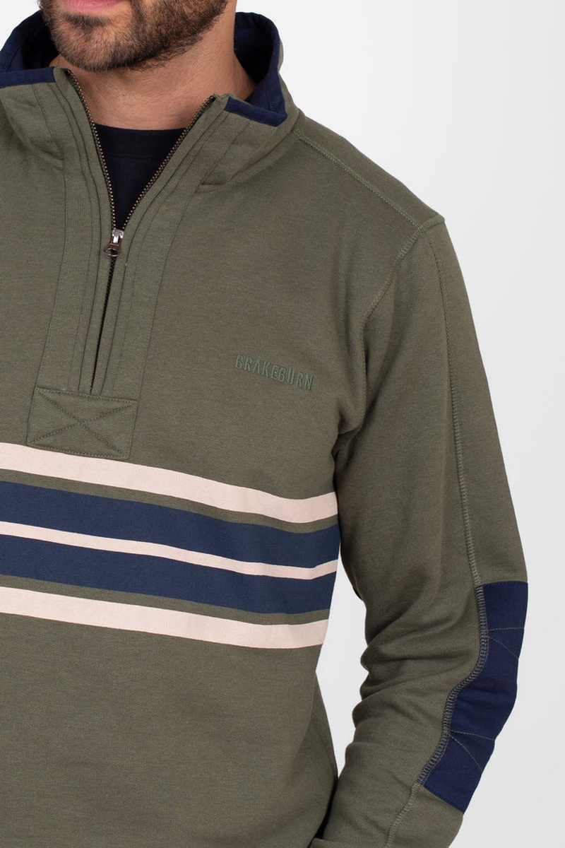 Brakeburn Men's Green Stripe Quarter Zip Sweatshirt - view 1