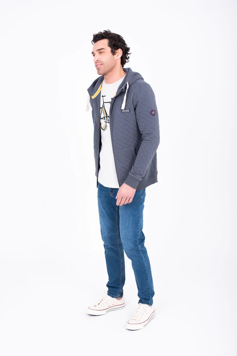 Brakeburn Men's Grey Quilted Zip Through Hoodie - view 3