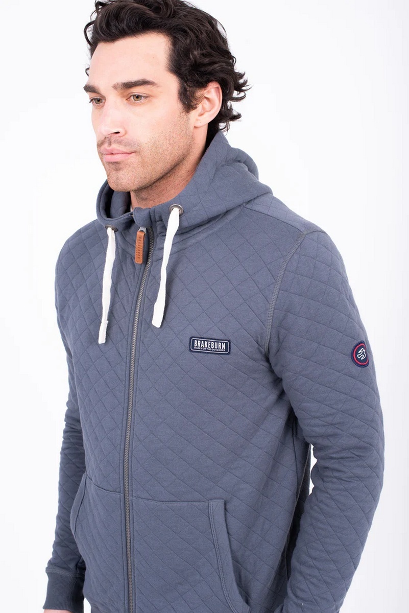 Brakeburn Men's Grey Quilted Zip Through Hoodie - view 2