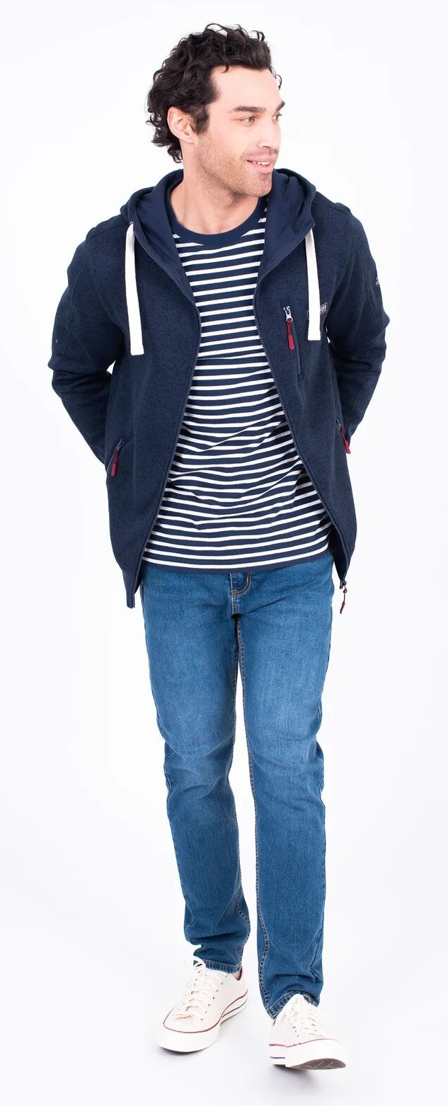 Brakeburn Men's Navy Marl Zip Through Hoodie - view 2
