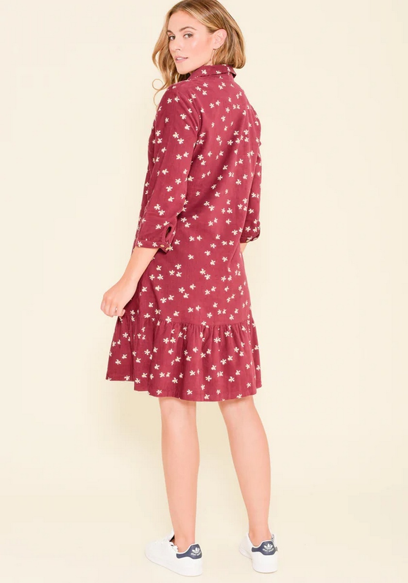 Brakeburn Berry Maria burgundy cord shirt dress, rear view