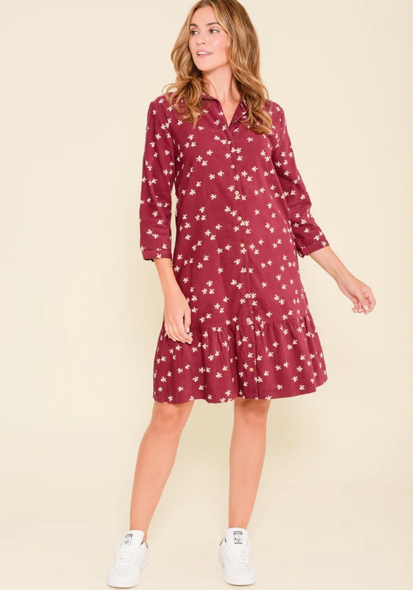 Brakeburn burgundy Berry Maria cord shirt dress