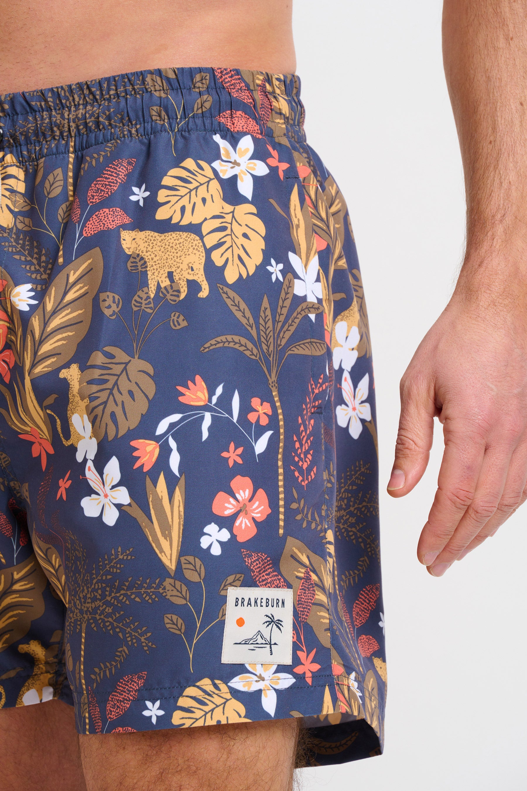 Brakeburn Botanical Jungle swim shorts, tropical print and logo detail