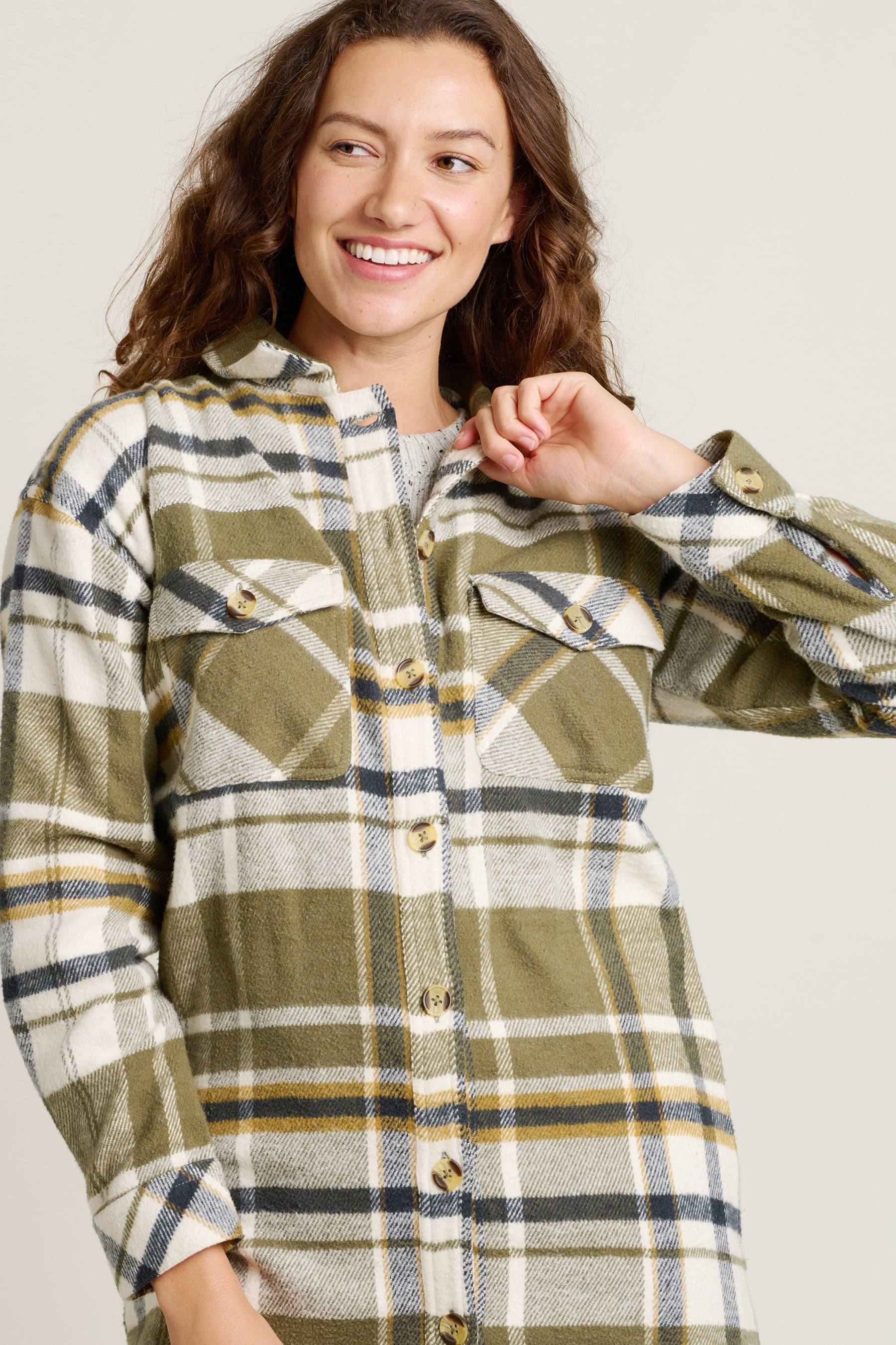 Brakeburn Studland khaki checked shacket product view 3