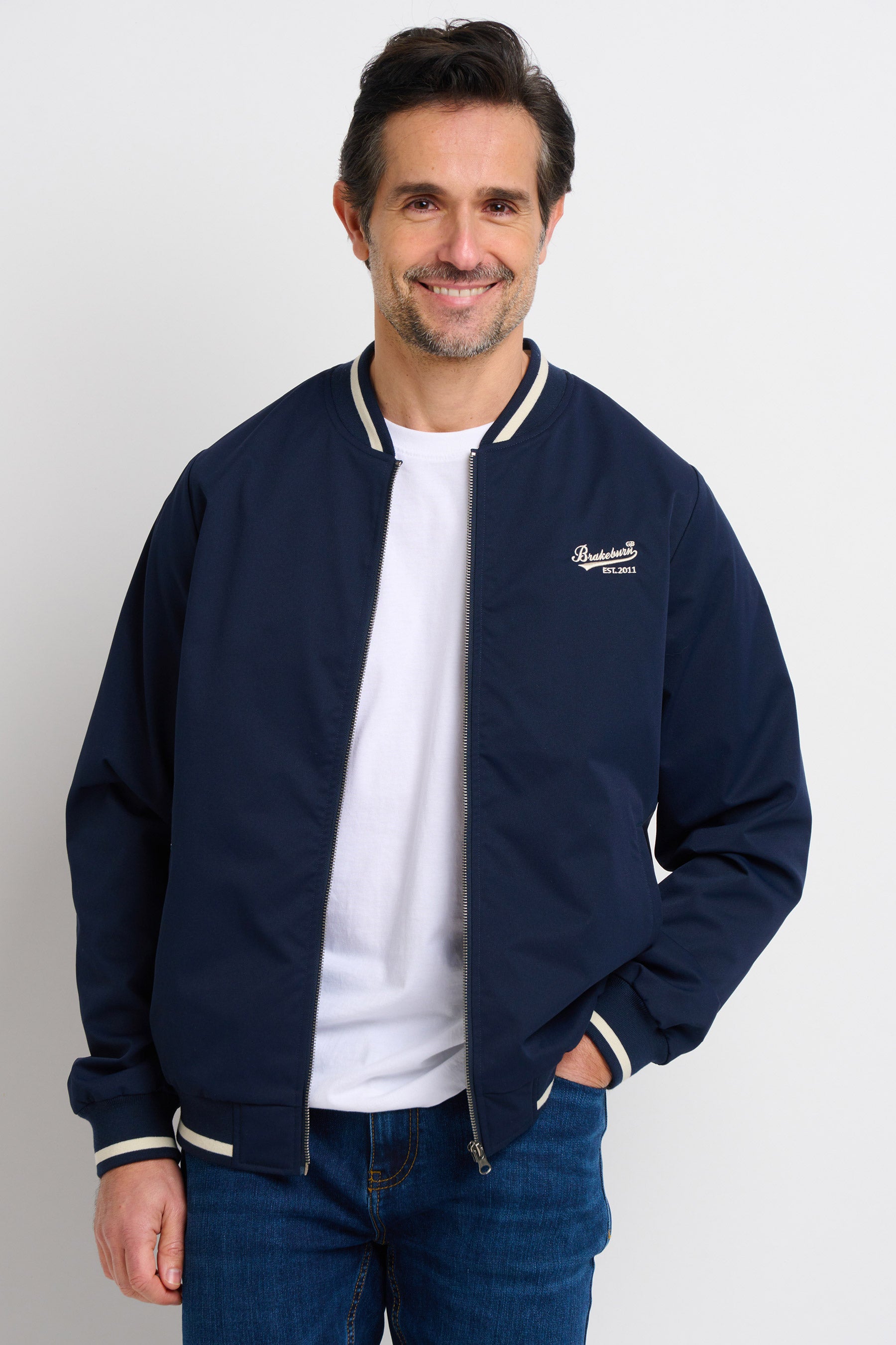 Brakeburn men's navy bomber jacket view 2