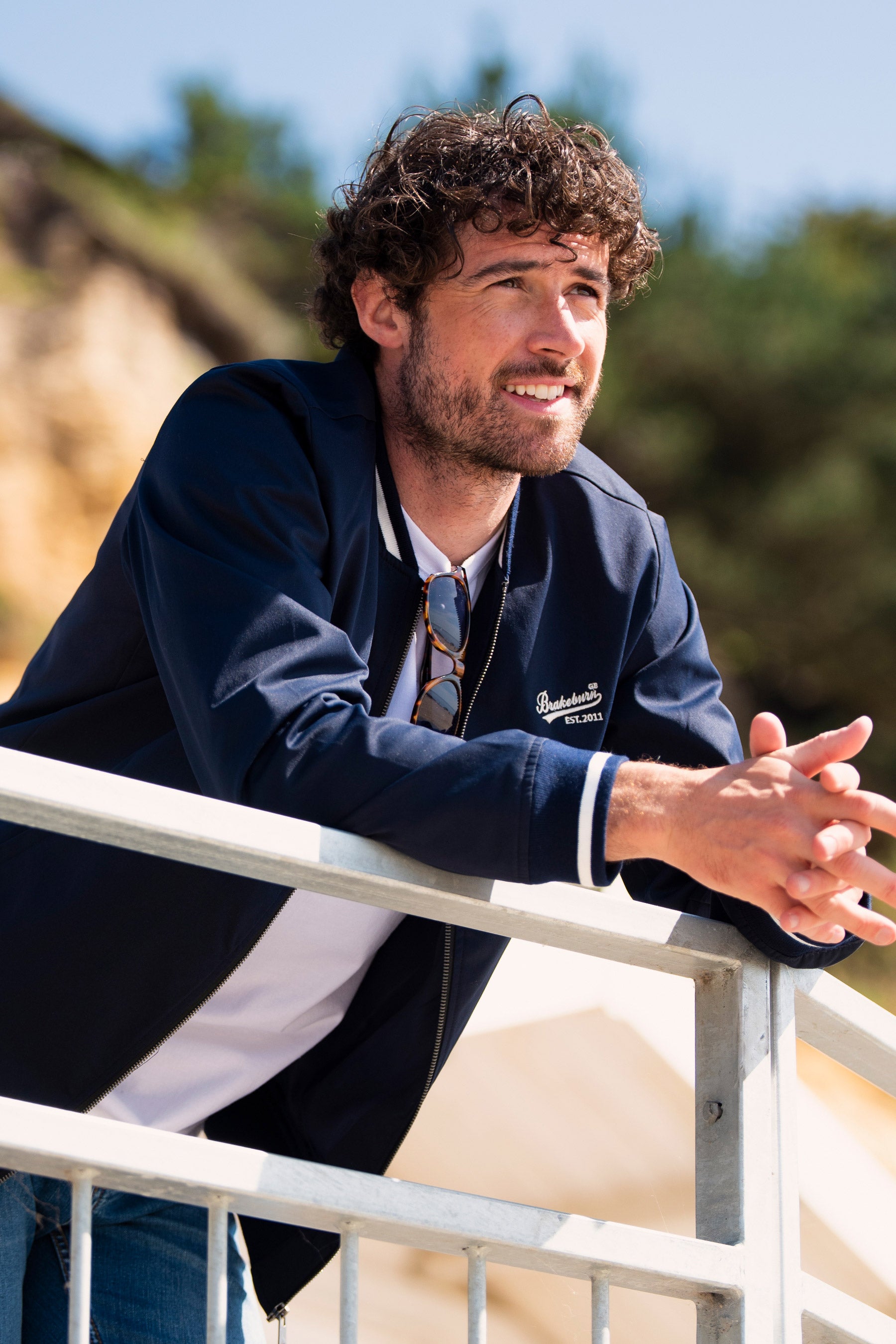 Brakeburn men's navy bomber jacket view 3