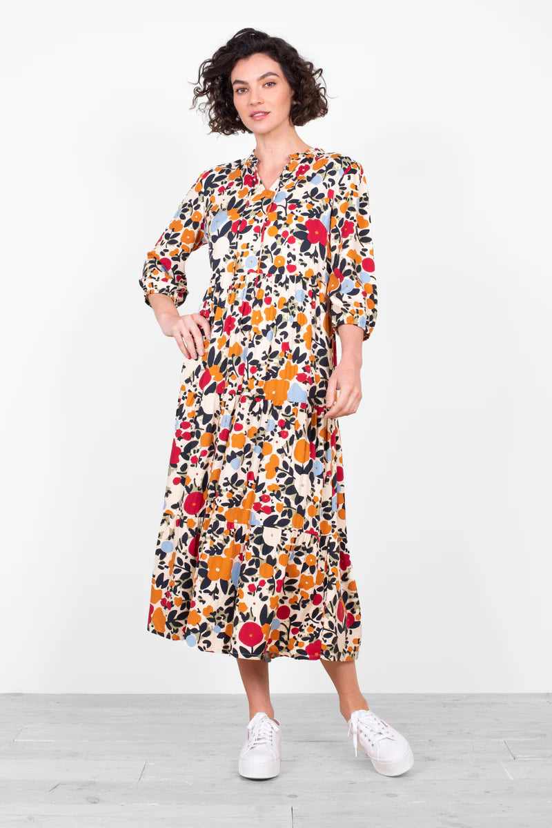 Brakeburn Bloom Floral Maxi Dress in cream with multicoloured flowers
