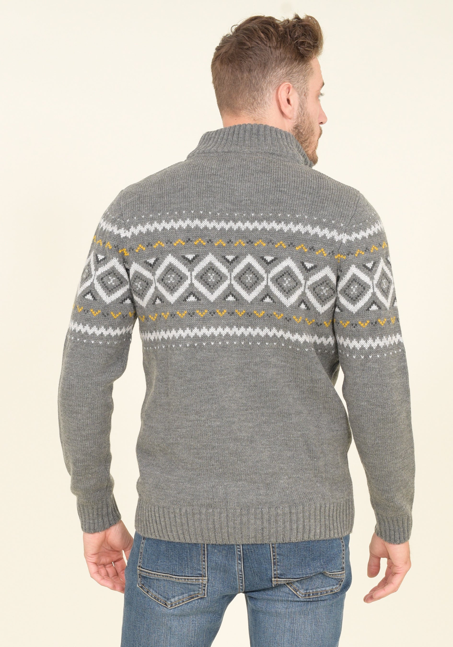 Brakeburn grey Fairisle jumper, knit pattern and design