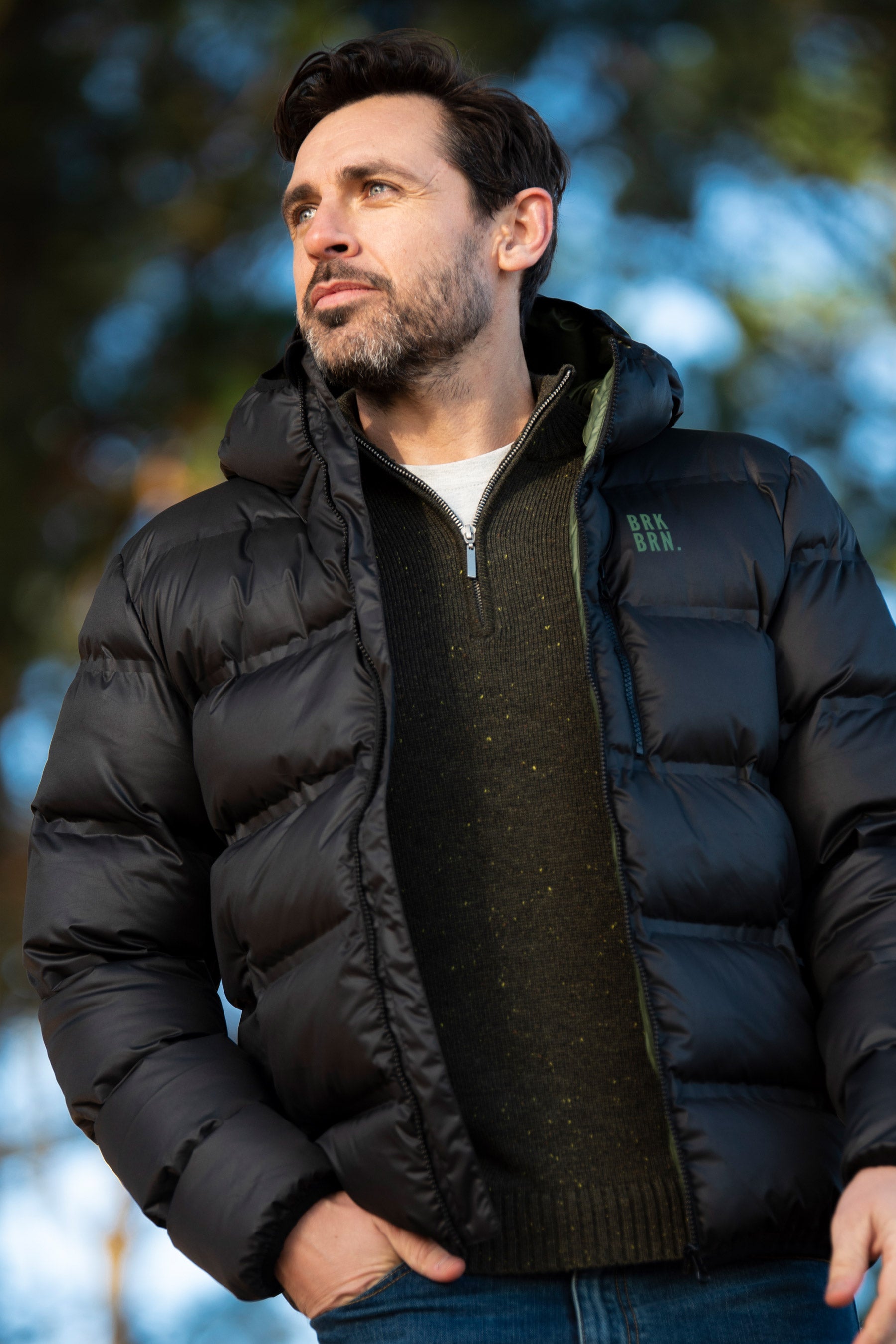 Brakeburn black puffer jacket outdoor view