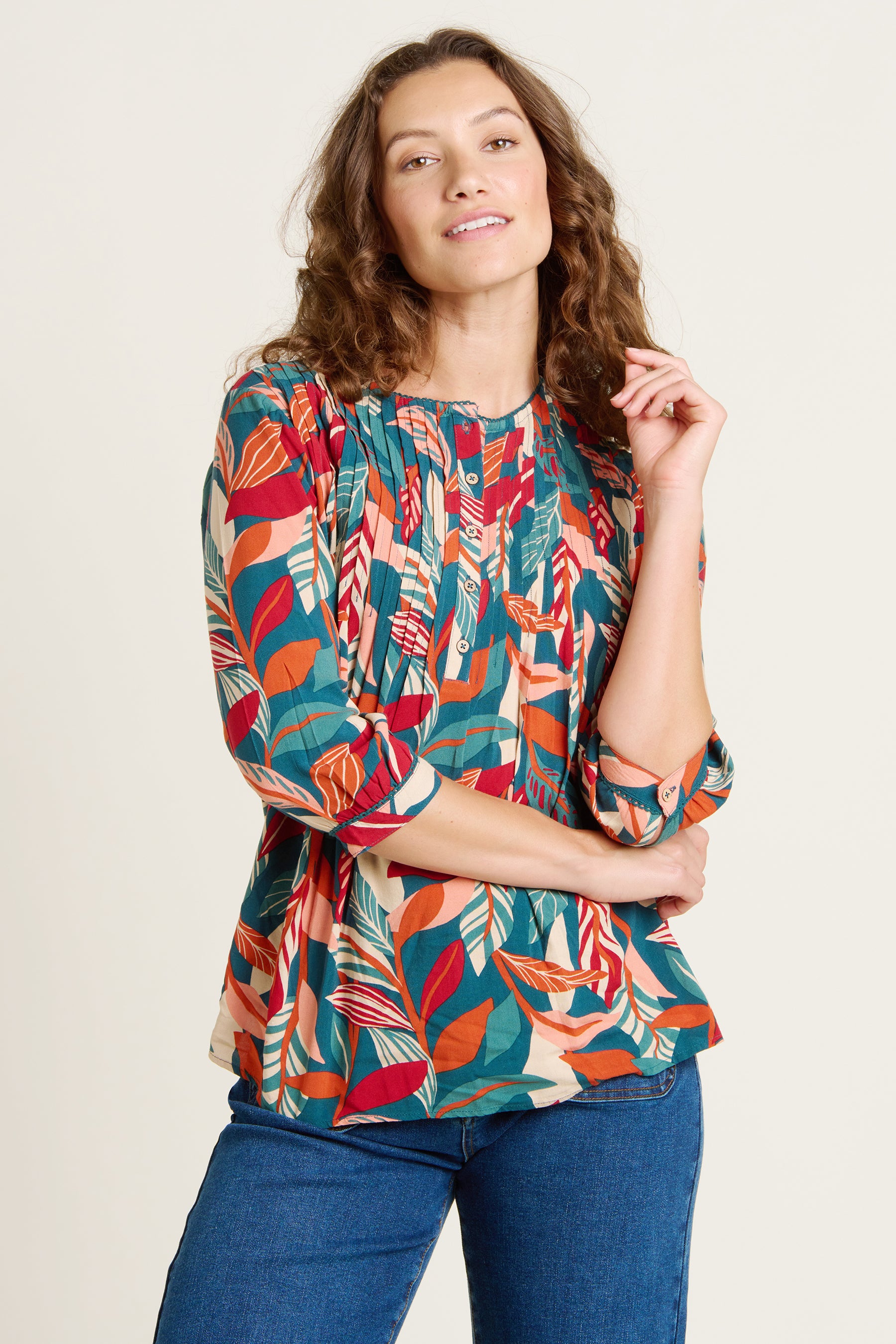Brakeburn Evergreen Leaves blouse model view