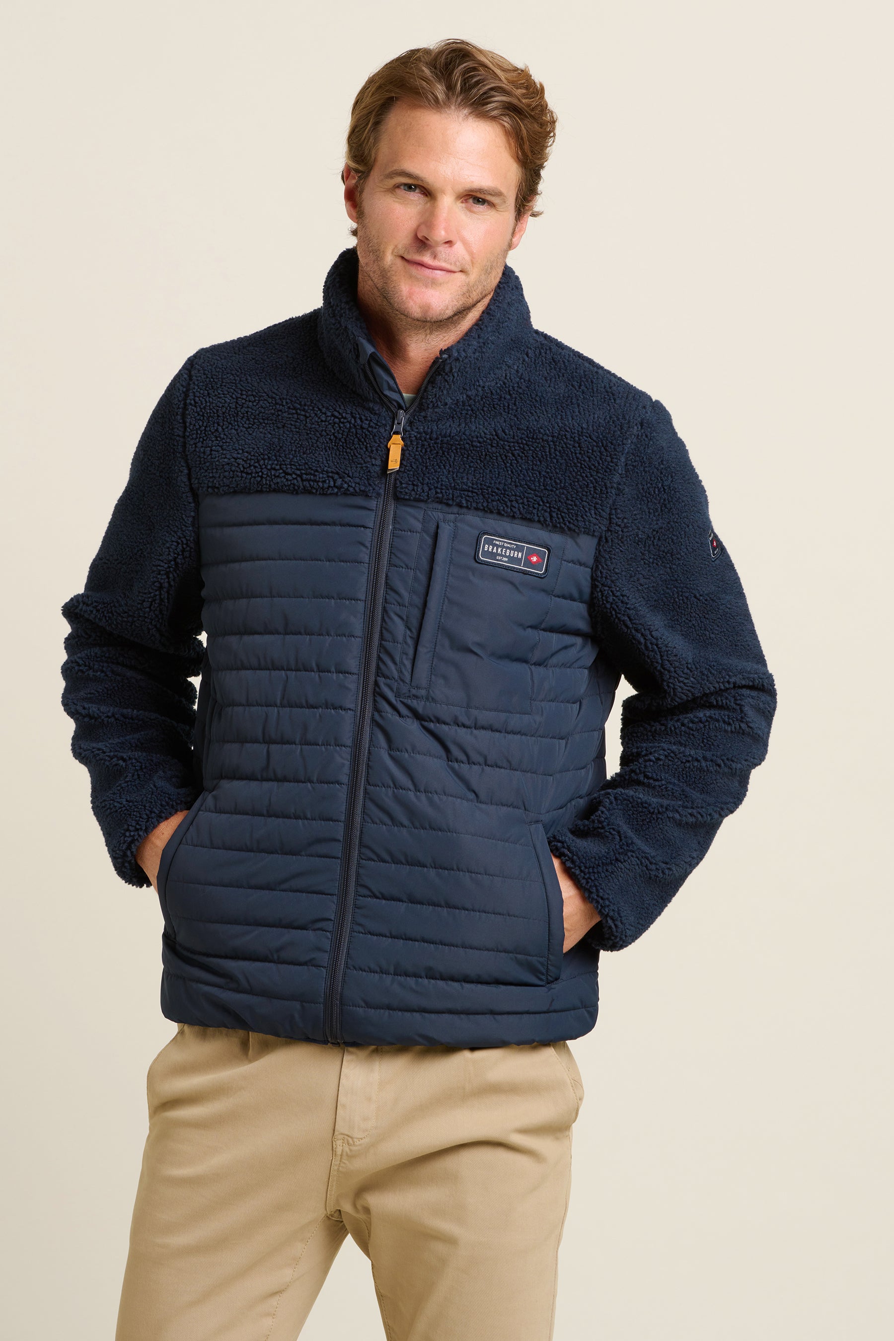 Brakeburn navy quilted fleece jacket model view