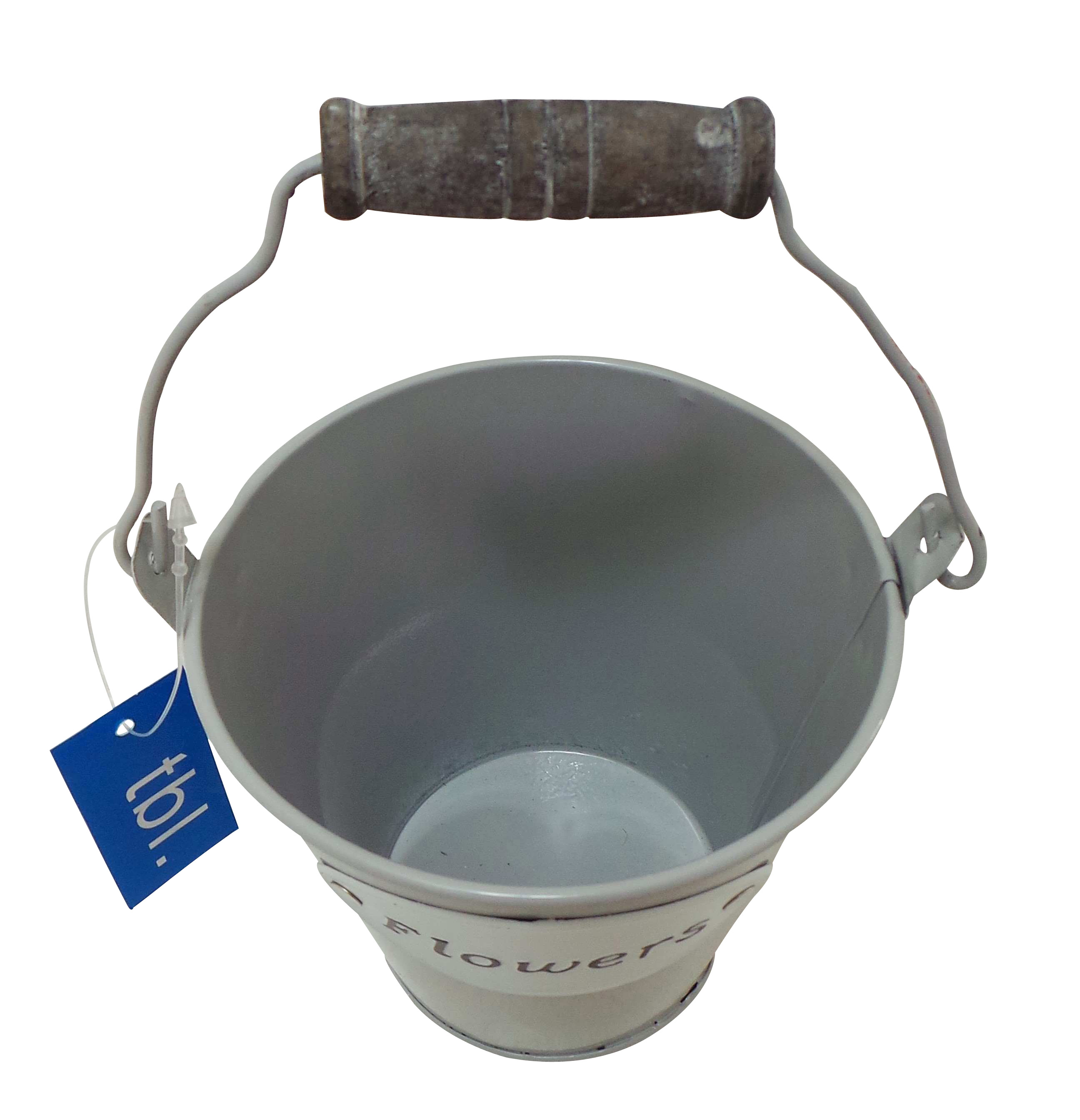 Joblot of 120 Tbl Harrow Grey Buckets With Metal Plaque 'Flowers' 11cm